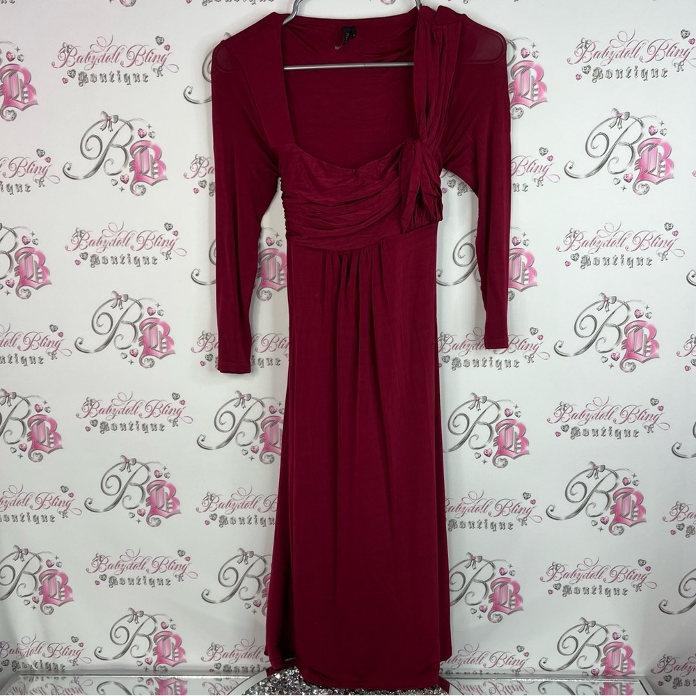 Topshop dress rutched cinched long sleeve Deep Red Long Sleeve Dress